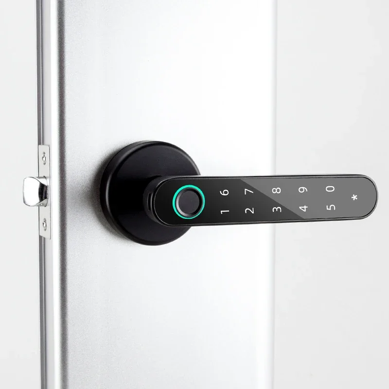 Tuya APP Smart Fingerprint Electronic Door Lock Single Latch Lock Dead Bolt  Key/Password Unlock For Indoor Wooden/Metal Door