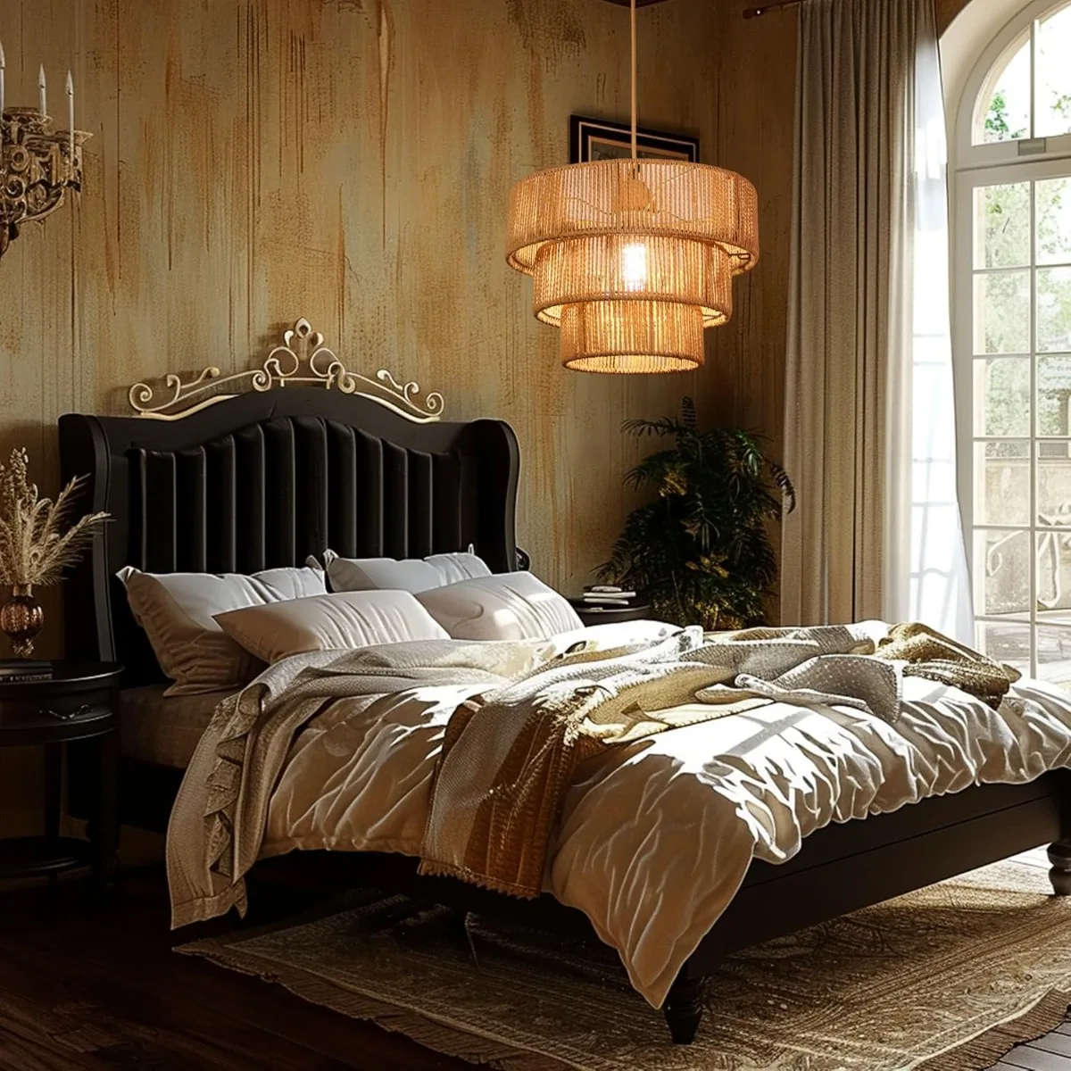 JOYINLED المنسوجة ورقة حبل قلادة ضوء ، 32 سنتيمتر بوهو الروطان الثريا مزرعة البيج عاكس الضوء لغرفة المعيشة غرفة الطعام مصباح #2