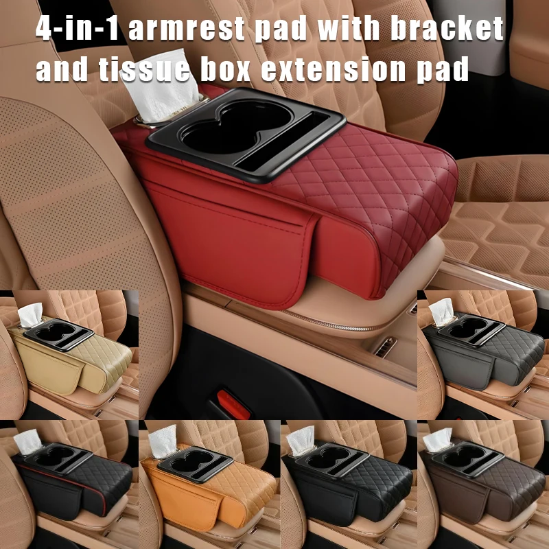 

Car Center Console Armrest Cushion Thicken Arm Rest Box Pad Side Extension Cushion with Cup Holder Tissue Box Organizer Bag
