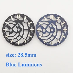 NH70 Watch Dial 28.5mm Dial Hollow Skeleton Dial Blue Luminous NH70 Watch Face Watch Parts Suitable For NH70/NH72 Movement