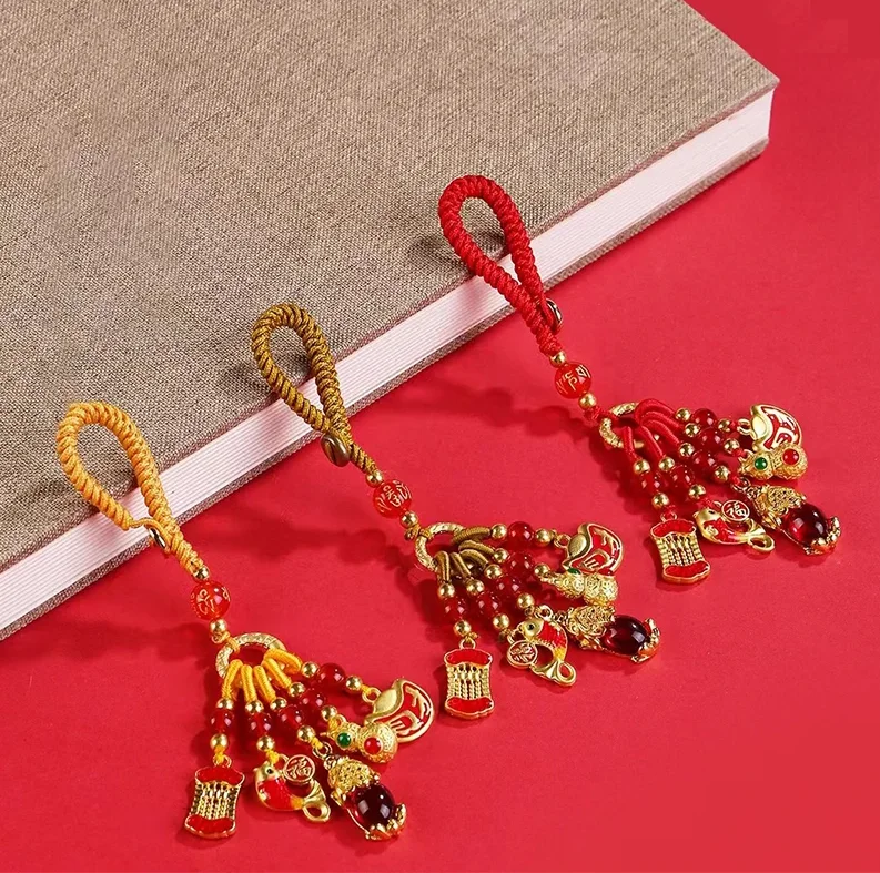 Chinese Style Mobile Phone Key Chain Lucky And Blessed Vintage Enamel Metal Car Keychain Pendant Bag Jewelry Lovers Day Gift