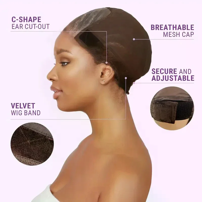 Female Headband Wig Cap Lace Wig Cap For Wig Making U Part Wig Caps Non Slip With Adjustable Velcro Velvet Wig Grip To Wear Wig view 4