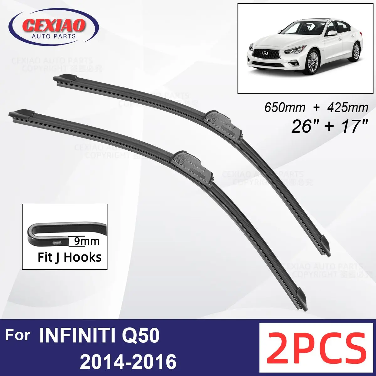 

Car Wiper For INFINITI Q50 2014-2016 Front Wiper Blades Soft Rubber Windscreen Wipers Auto Windshield 26" 17" 650mm + 425mm