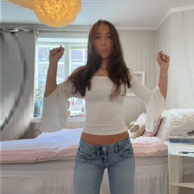 

Однотонный укороченный топ с открытыми плечами и рукавами-фонариками, с рюшами, квадратным вырезом, в стиле Y2K, весенне-летний, повседневный, модный