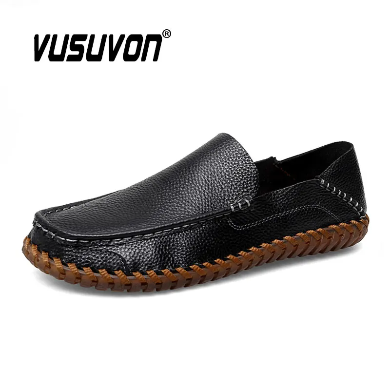 Men Shoes Casual Natural Cow Leather Italian Design Loafers Brand Moccasins Black Breathable Slip on Driving Plus Size 38-48