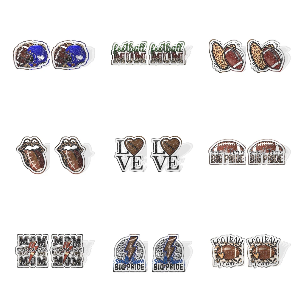 

Leopard Football Helmet Unique Designs Stud Earrings Clear Glitter Acrylic Stud Ear Women Jewelry Accessories