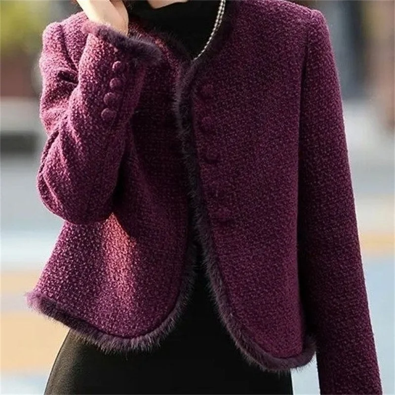 Small Fragrant Style Short Jacket Coat Women 2026 Spring Autumn New Woolen Coat Temperament Versatile Round Neck Vintage Top