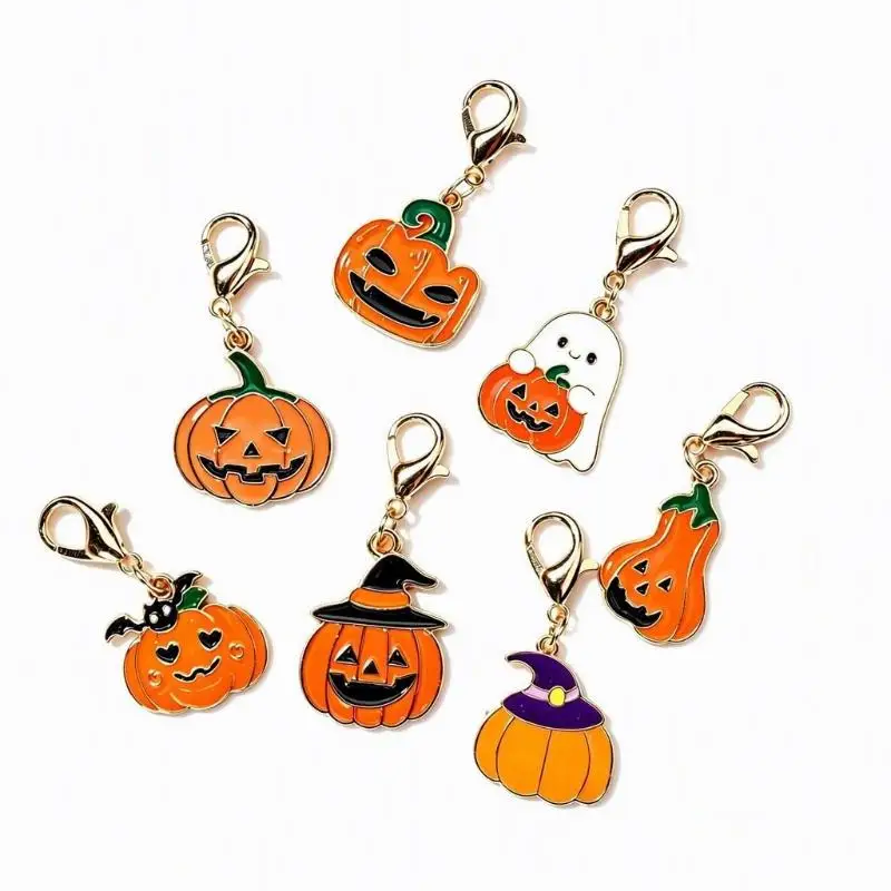 Halloween Drip Oil Keychain Set Random Pattern Ghost Pumpkin Witch Pendant for Party Favor Trick or Treat Giveaway