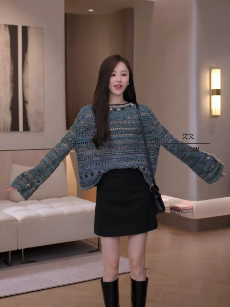 

Iris Peaco 2026 New Women's Knitted Hollow out Camere Sweater n Sle Spring Autumn Faion Ladies' Knitwear