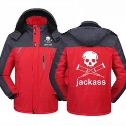 2024 New Jackass Forever Logo Printed Custom Made Spliced Men Zipper Down Jacket Hoodie Cotton Warm Thicken Man Women Sportswear