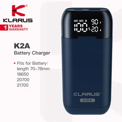 Klarus K2A Intelligent Charger for Flashlight Batteries, Fits for 18650 / 21700, Protection Circuit, Power Bank, Battery Holder