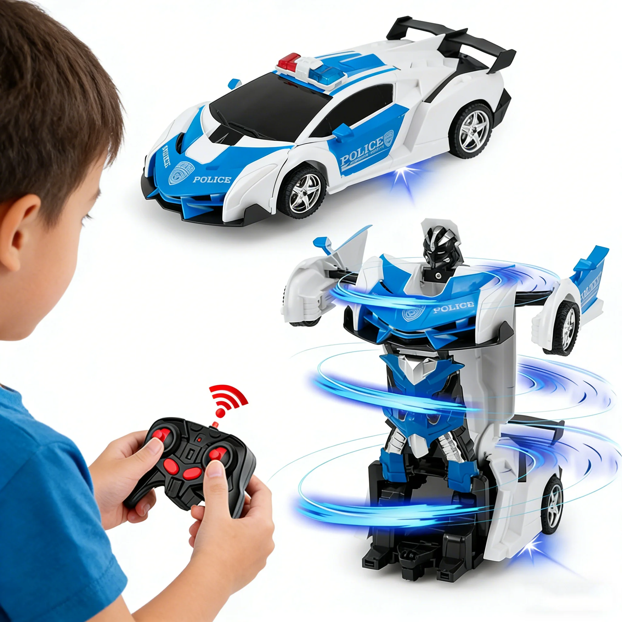 2-in-1 Electric Remote-Controlled Transformable Robot Model Racing Car Toy 360° Drift Rotation One-Button Transformation Childre