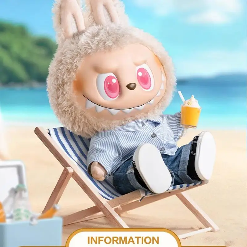 for labubu cloths Wooden Beach Chair Creative Cartoon Model Home Decorative Craft Photography Prop Ocean Theme Small Figure