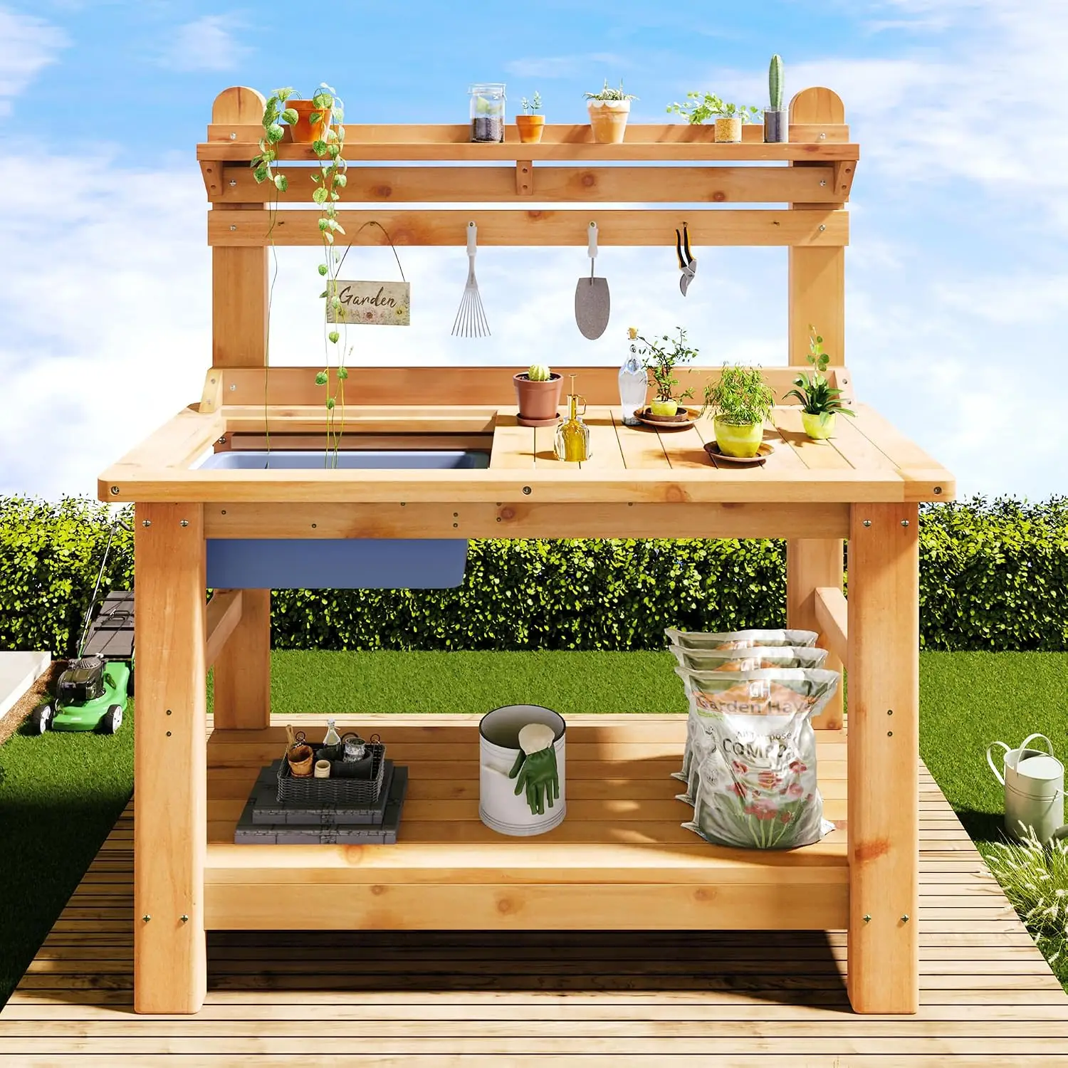 Heavy-Duty Design, Removable Sink, Multi-Level Storage Shelf, Ergonomic Height, Tool Hooks, Easy Assembly 20-Min, Customized
