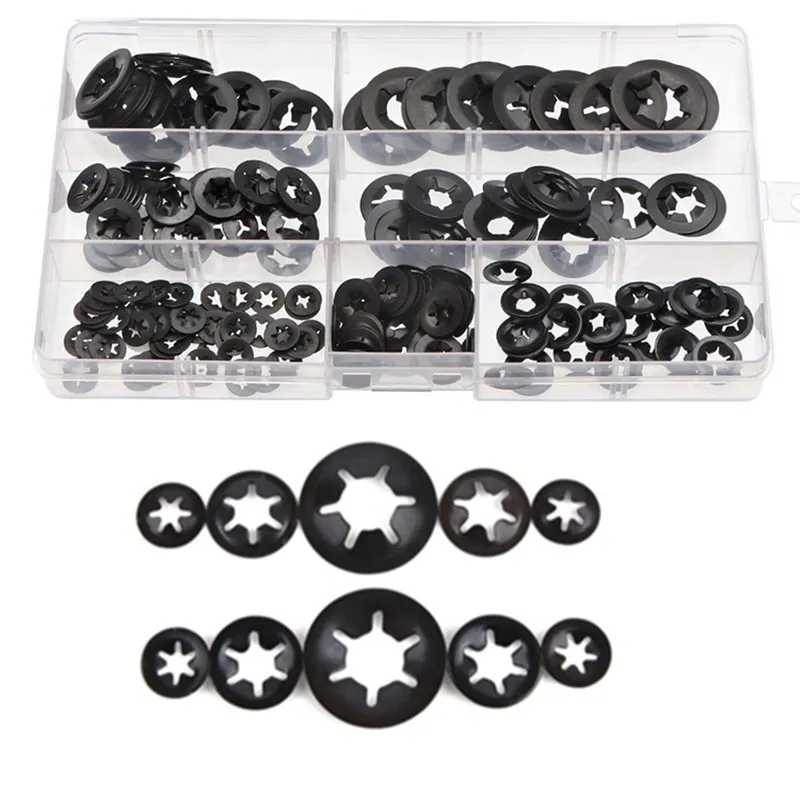 

260Pcs M3 M4 M5 M6 M8 M10 M12 Push-on Locking Washers Star Nut Metal Quick Speed Star Nut Locking Fastener Assorted Kit