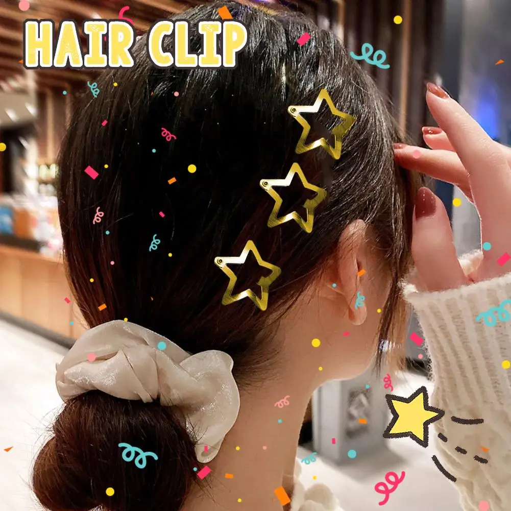 5pcs Mini Gold Star Hair Clips Silver Star BB Hair Clips For Girls Y2k Filigree Star Metal Snap Clip Hairpins Barrettes Gifts