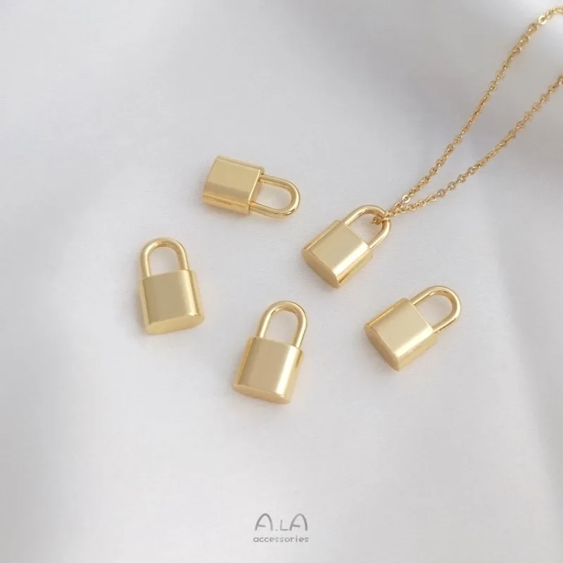 

14K Gold Color Bright Simple Fashion Lock-shaped Small Pendant DIY Bracelet Collarbone Necklace Jewelry Pendant Pendant