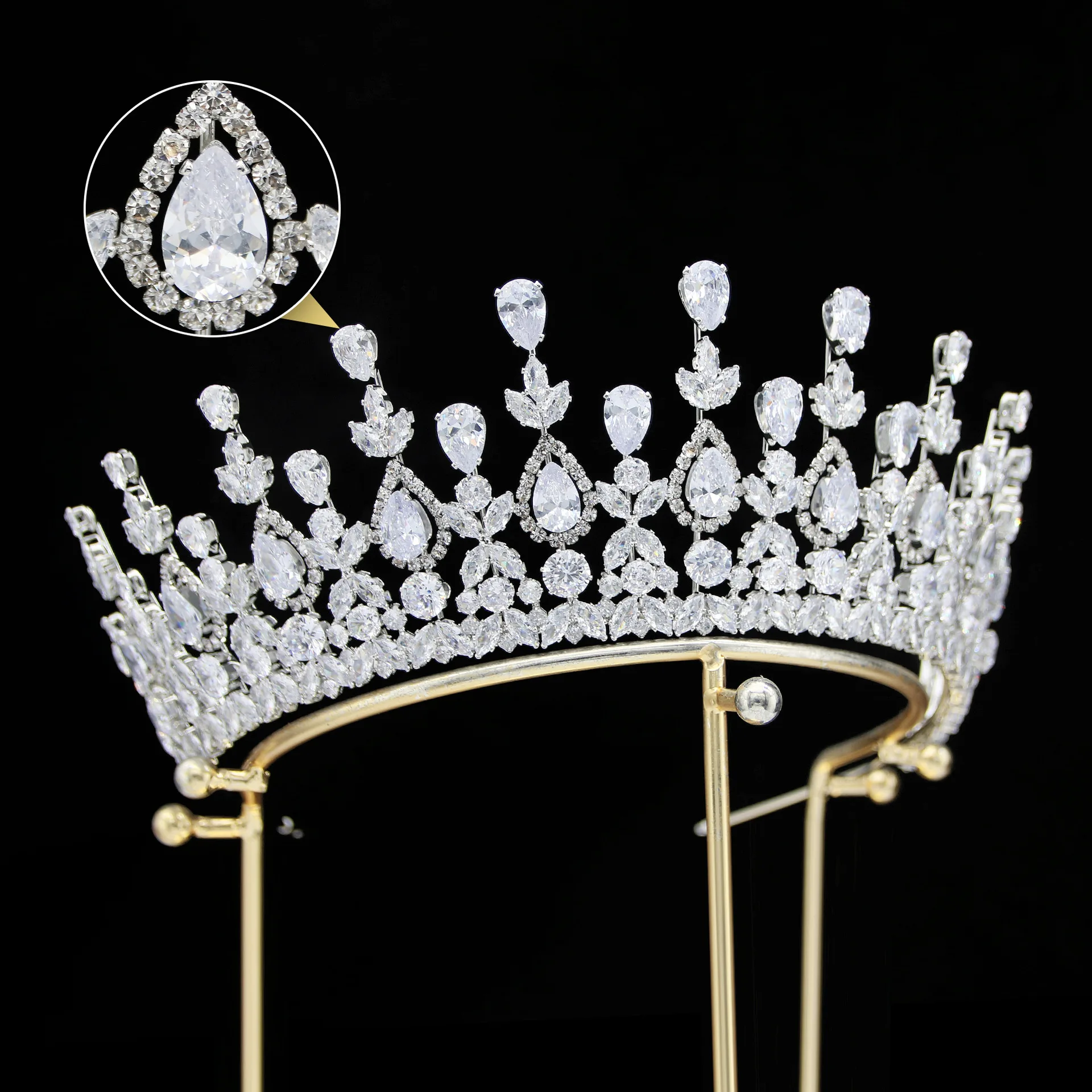 Forest Green CrystalCopper Bridal Tiaras Royal Queen CZ Crown Rhinestone Pageant Diadem Wedding Costume Hair Accessories