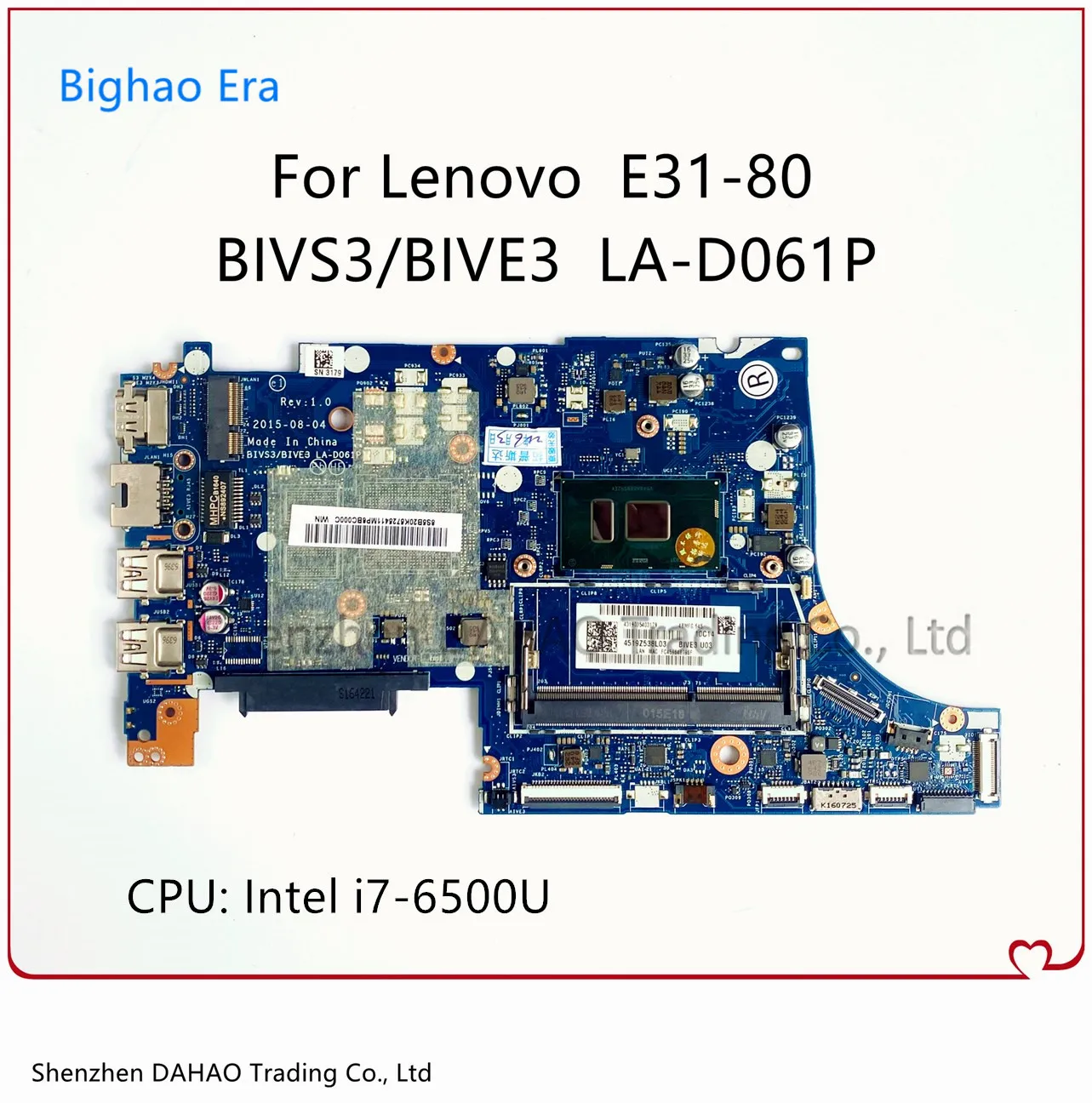 

FRU: 5B20K57224 For Lenovo E31-80 Laptop Motherboard BIVS3/BIVE3 LA-D061P With SR2EZ I7-6500U DDR3L 100% Fully Tested