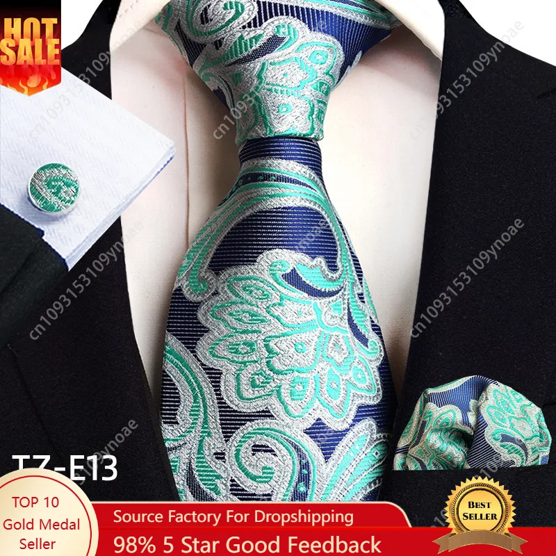 

Vintage Paisley Pattern Silk Suit Tie with Pocket Square Cuffs Suit Business Retro Formal Wedding Stripe Accessories Three Piece