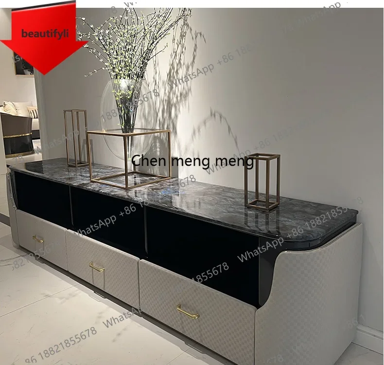 

Q181 Italian light luxury marble TV cabinet villa suite living room floor cabinet