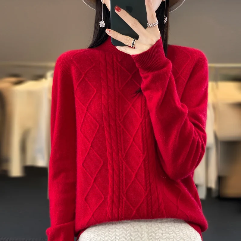 Autumn/Winter new cashmere sweater for women 100% Merino wool fashion semi-turtleneck warm lightweight jumper top