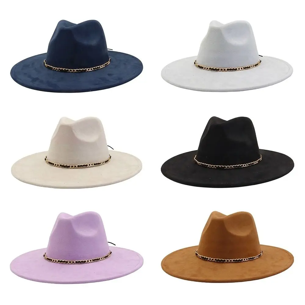 

Universal Wide Brim Jazz Cap with Belt Leatherette British Style Felt Hat Formal Hat Stage Performance