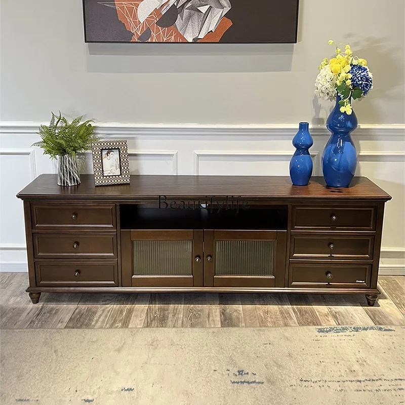 

FG10*American solid wood simple solid wood TV cabinet black walnut living room furniture