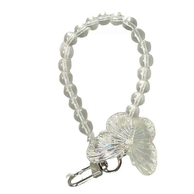 

Transparent Butterfly Keychain Beads Badge Holder Accessories Work Pass Bus Card Keys Pendant Waistband Girls Fashion Bracelet