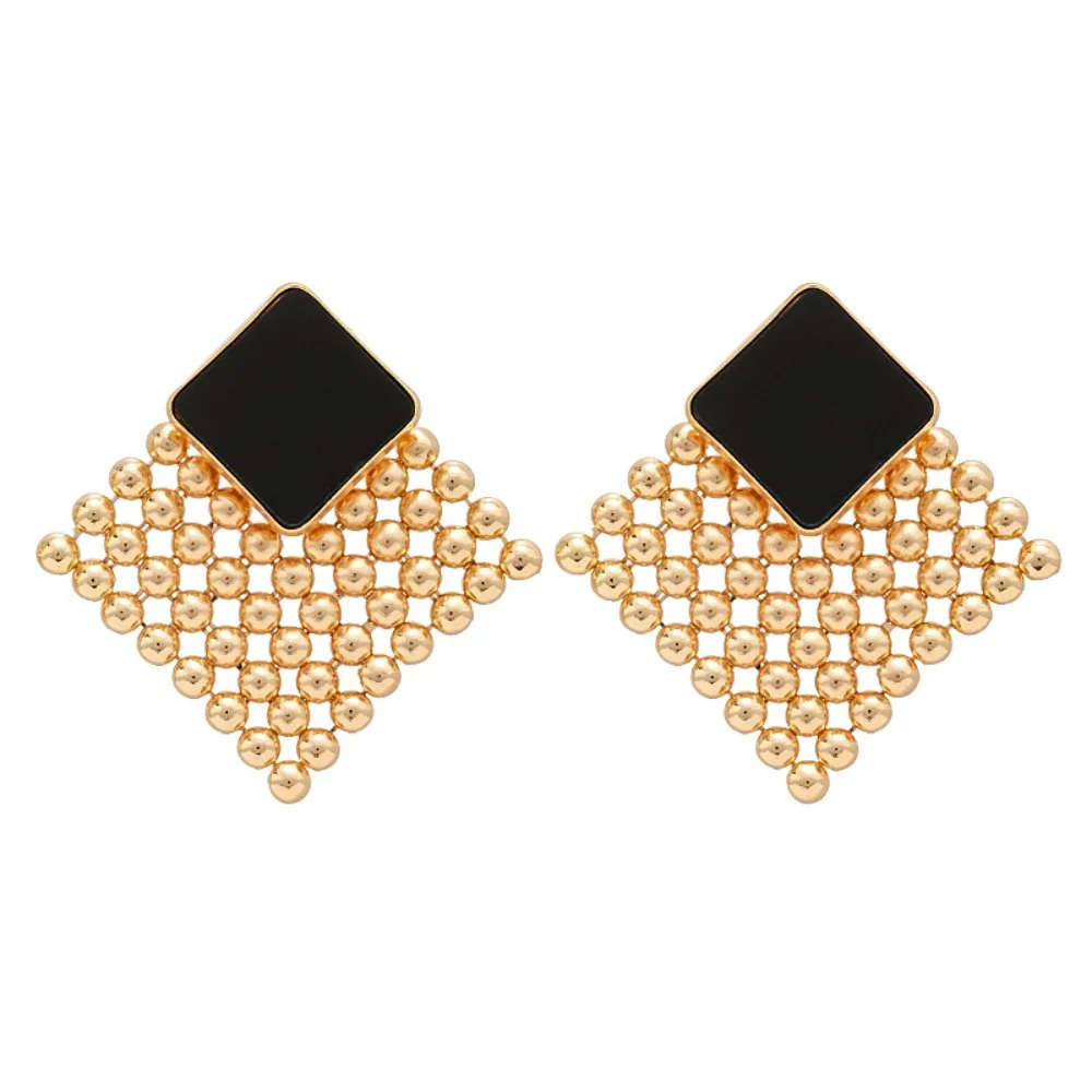 

Elegant Rhombus Braided Metal Earrings Geometry Square Beaded Tassel Earrings Ear Jewelry Simple Women Drop Earrings Gift