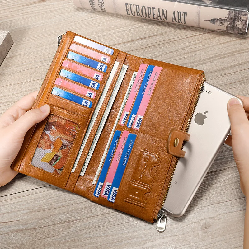 long-leather-wallet-rfid-anti-magnetic-card-holder-calfskin-coin-purse-european-style-splicing-pure-color-functional-small-bag