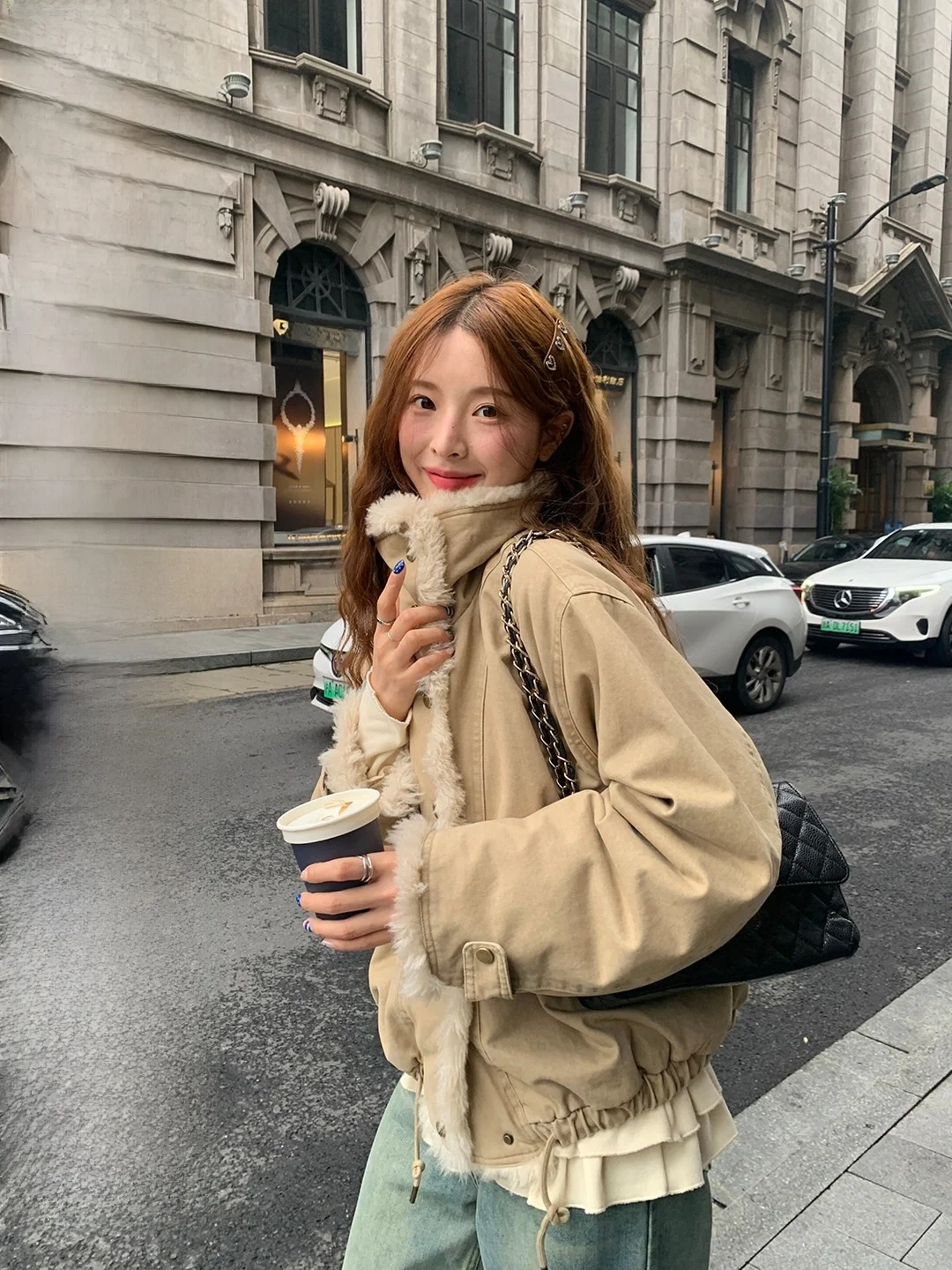 

Women's Faionable All-Match Leather Fur Inteated Parka Coat Collar up Winter New Sle Korean Aosphere Warmth Daily Wear