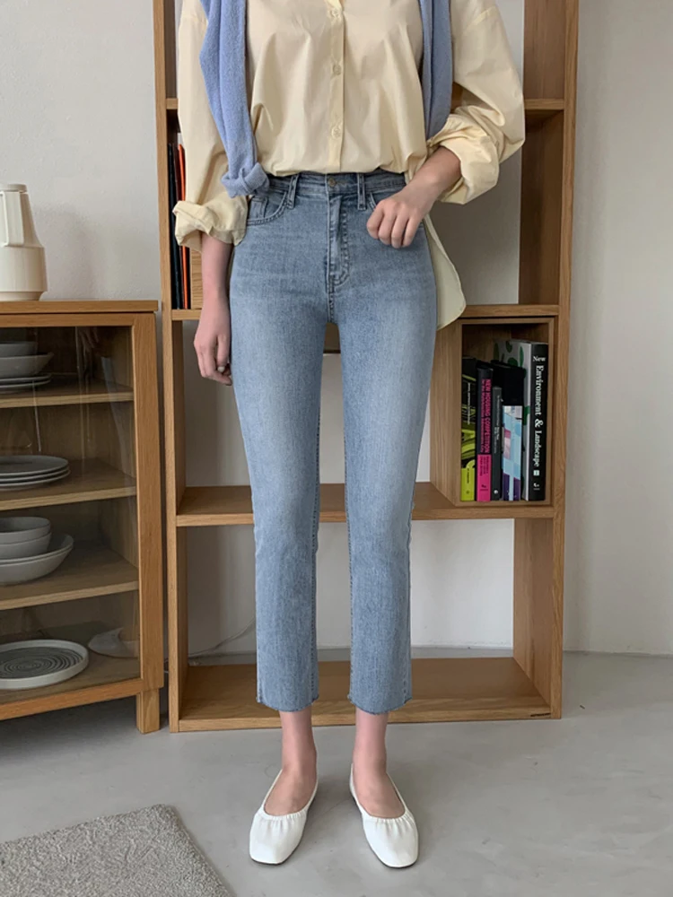 Jean Bleu Clair à Jambes Droites pour Femme, Pantalon Chic en Denim, Style Boyfriend, Cargo, artificiel astique, Streetwear, à la Mode, Nouvelle Collection 2023