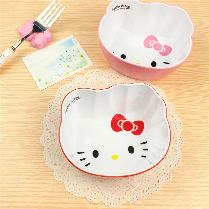 

New Sanrio Kawaii Anime Hello Kitty Rice Bowl Cute cartoon soup bowl double-layer thick salad bowl drop resistant cartoon bowl