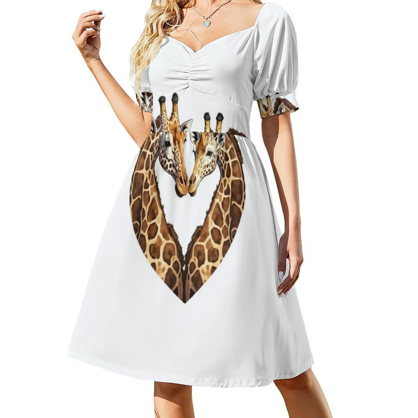 Giraffenliebe ist das Beste! Blumenkittelkleid für Damen, Frühling, Sommer, Freizeitkleid für Party, Giraffe, Tierkunst, Giraffe, Skizze