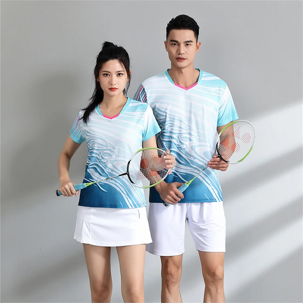 Short Sleeved Badminton Jerseys Shorts Men Women Quick Drying Sportswear Tennis Training Suit Shuttlecock Top Skirt Team Uniform