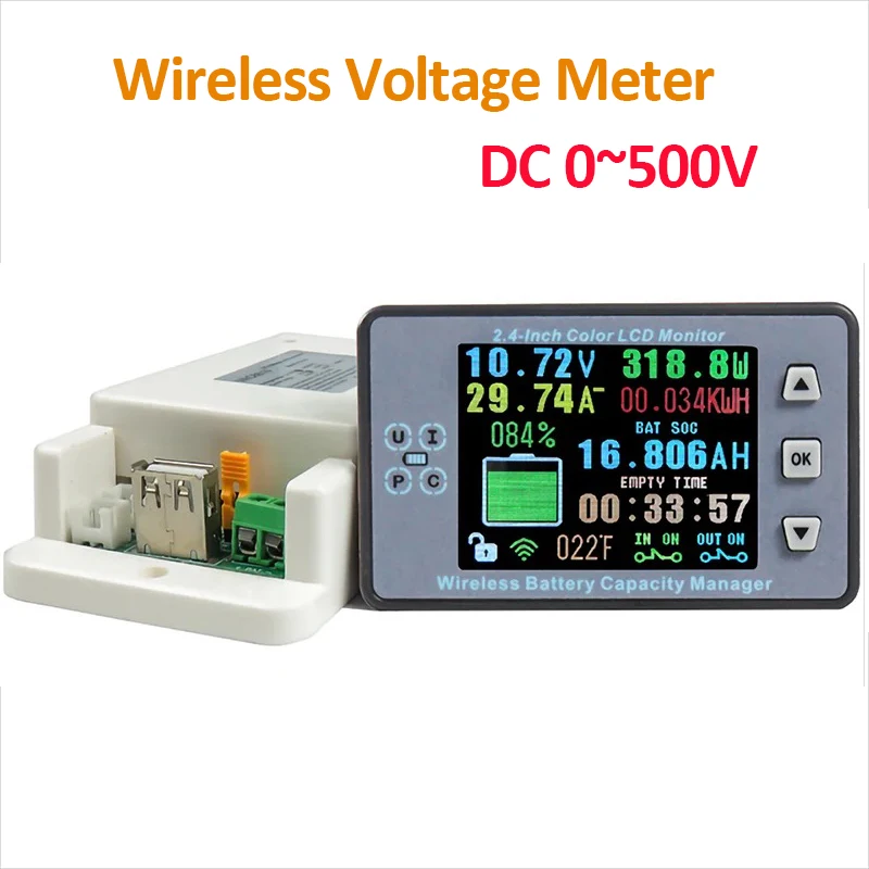 DC 0 ~ 500V bezprzewodowy miernik napięcia VAC8710F LCD bateria słoneczna ładowanie kulometr detektor mocy Tester Monitor amperomierz woltomierz