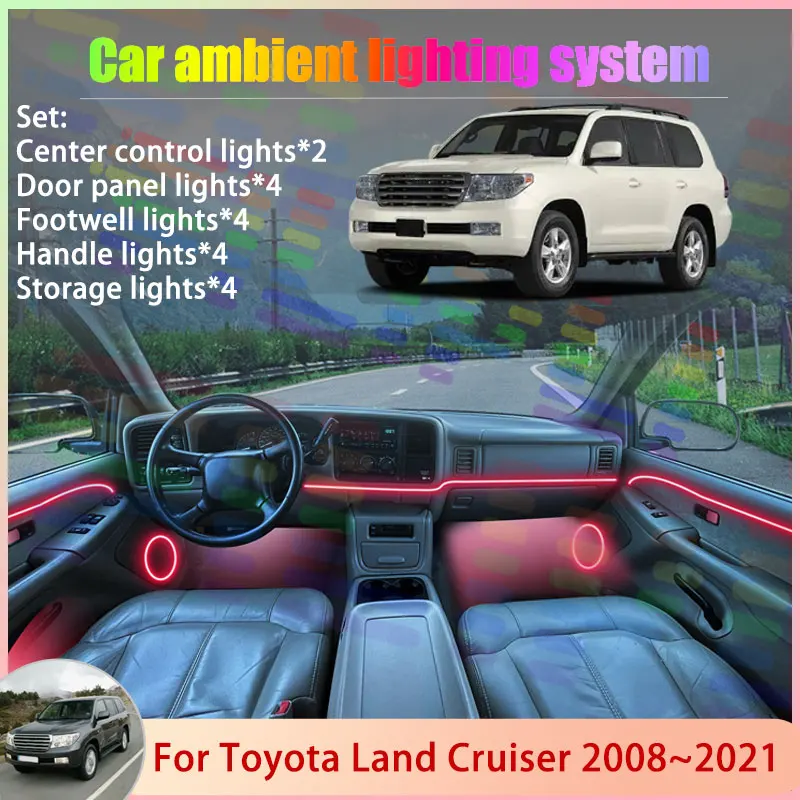

Для Toyota Land Cruiser J200 V8 2008 ~ 2021 Roraima 2/18 в 1, автомобильная атмосферная лампа, RGB абажур, ансамбль, стример, атмосферный набор