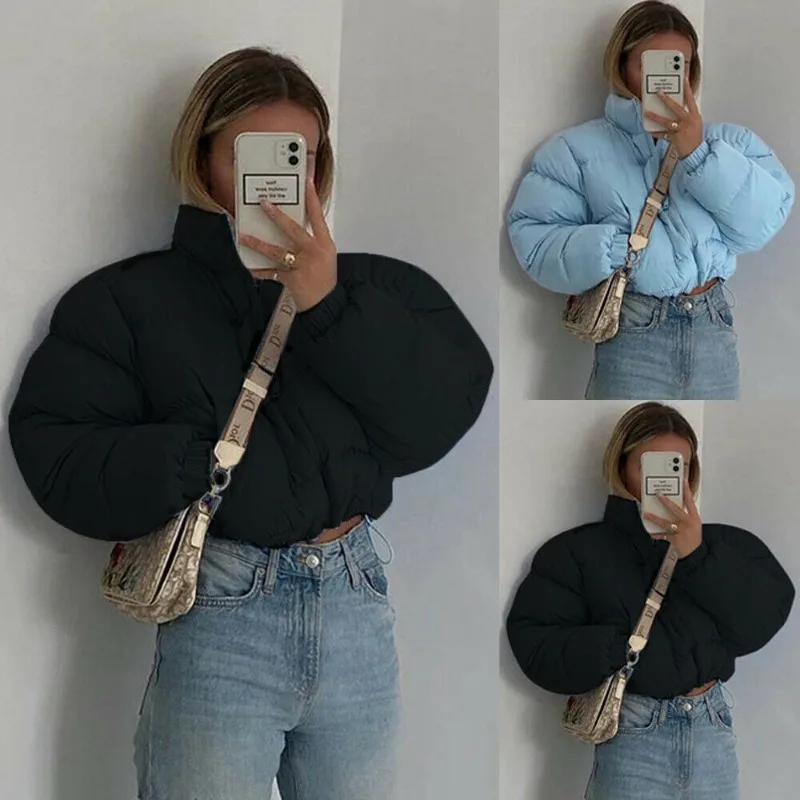 

Женская короткая куртка-пуховик с хлопковой подкладкой, толстые парки на шнурке, зимнее пальто на молнии с пузырьками, теплая повседневная уличная одежда