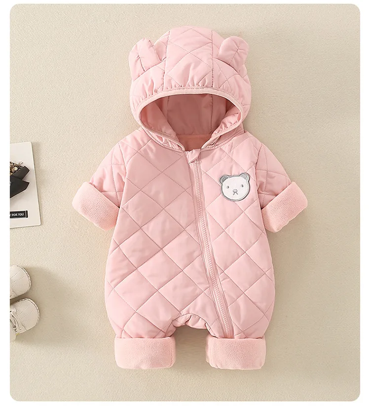 Aynigiell Spätherbst, Frühwinter Baby Overall dicke warme Säugling Kapuze in Fleece Stram pler Neugeborenen Jungen Mädchen Overalls – Detail 8