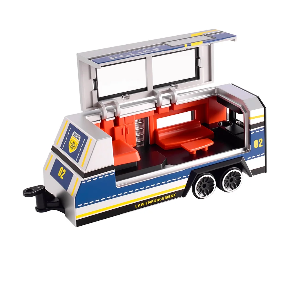 9imod RC Police Car 2.4G APP Control Off Road Truck w Lights Sound Suspension All Terrain Tires w Trailer for Kids