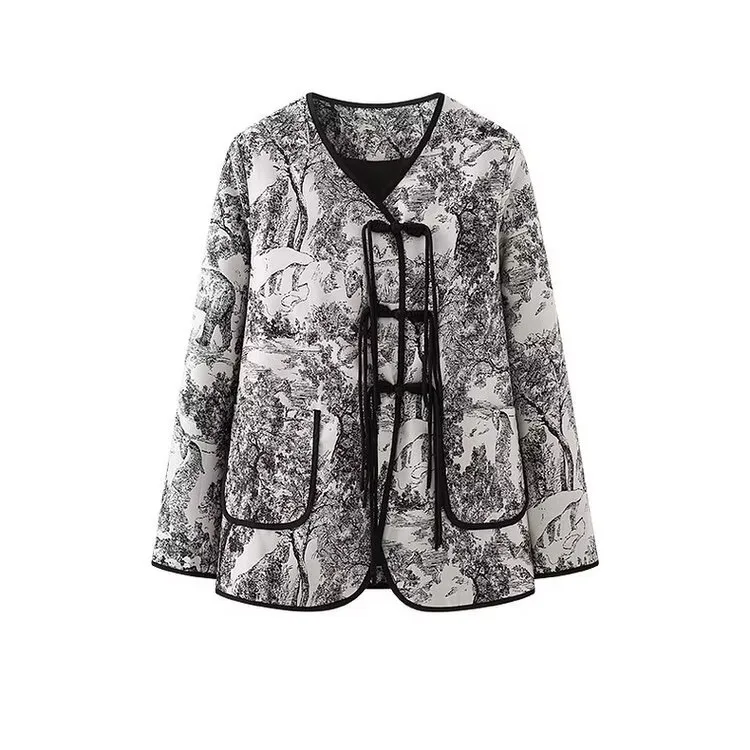 

Модная женская куртка в европейском стиле с принтом на пуговицах, высококачественный элегантный новый китайский национальный стиль