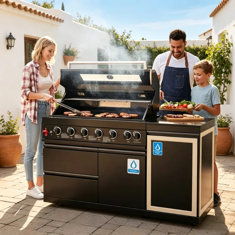 Customized Outdoor Kitchen BBQ Bar Island Stainless Steel Gas Grill Equipped with Sink and Faucet for Villa Outdoor Area