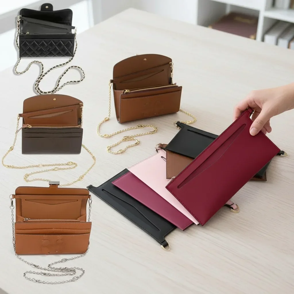 1 Pcs PU Purse Insert Wallet Insert for Chain Strap Soft with D Rings Purse Insert Wallet Conversion Kit Women 22*8cm