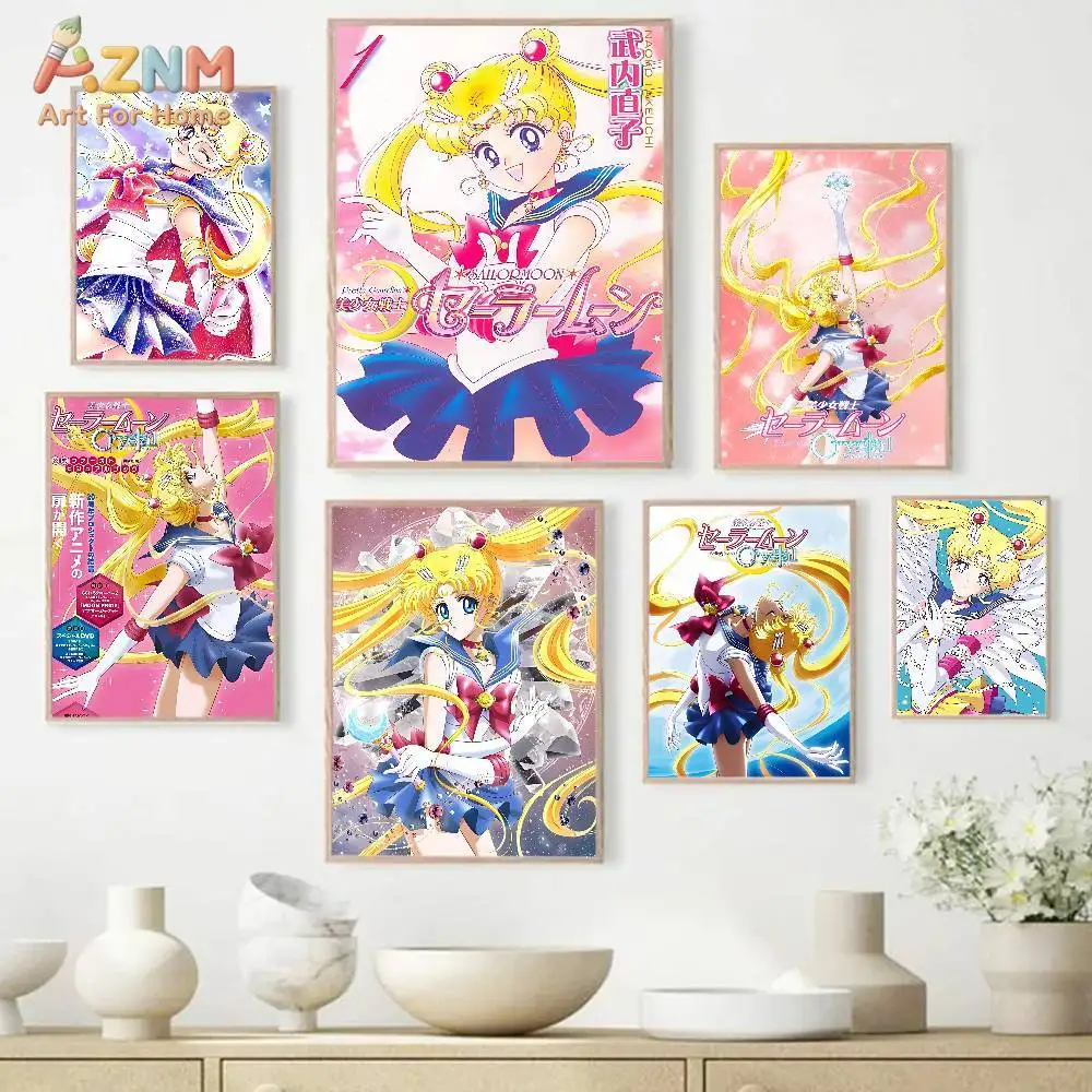 AZNM Classic Sailor Moon Anime-Leinwand-Wanddruck, ungerahmt, Cartoon-Tsukino-Usagi-Kunstposter für Mädchenzimmer, Schlafzimmer, Heimdekoration