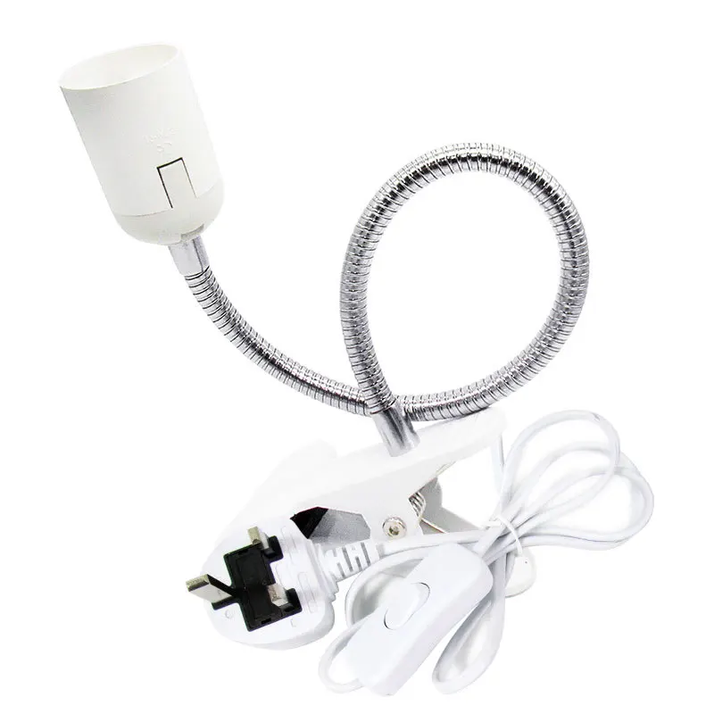 Black White Clip Desk Light EU US Plug Clip on Light Screw E27 Bulb for Bed Headboard with On/off Switch Clamp Lamp for Reading