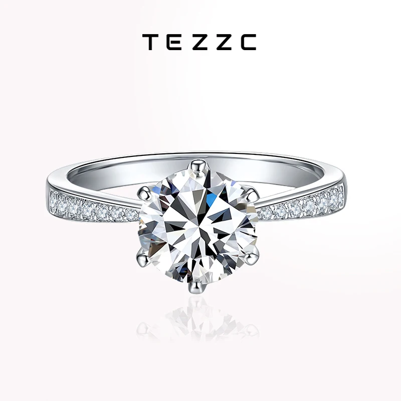 Tezzc 3ct 9mm Moissanite Lab Diamond Ring 925 Sterling Silver Pass Diamond Test For Women Wedding Party Rings Jewelry Wholesale