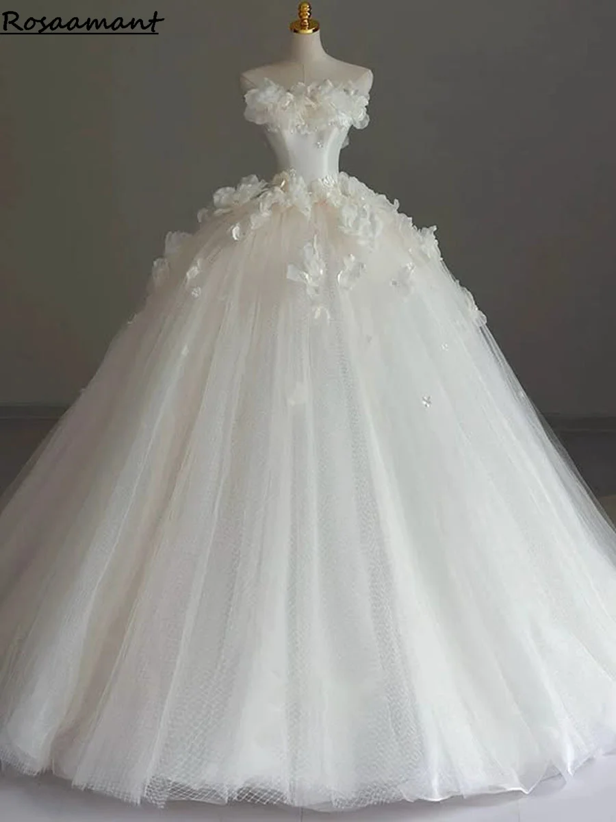 

Princess Ball Gown Wedding Dresses Customized Scoop Neck Sweep Train Backless Applique Bride Bridal Gown Robe Mariee
