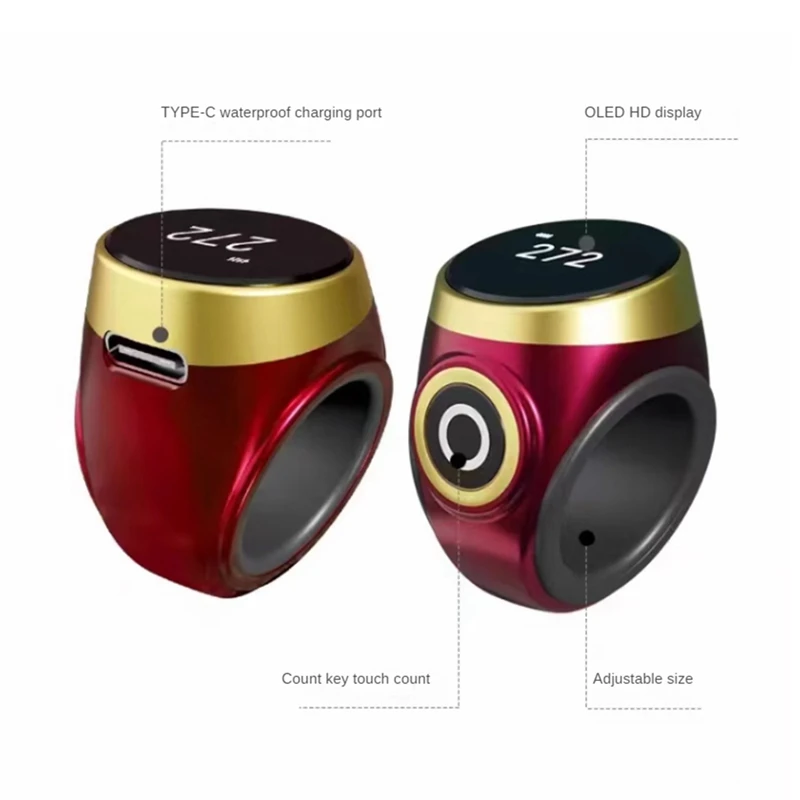 Compteur de Comptage Numérique Électronique à Pression Manuelle, Points Portables de Style Ethnique, Anneau Rechargeable, Urgence