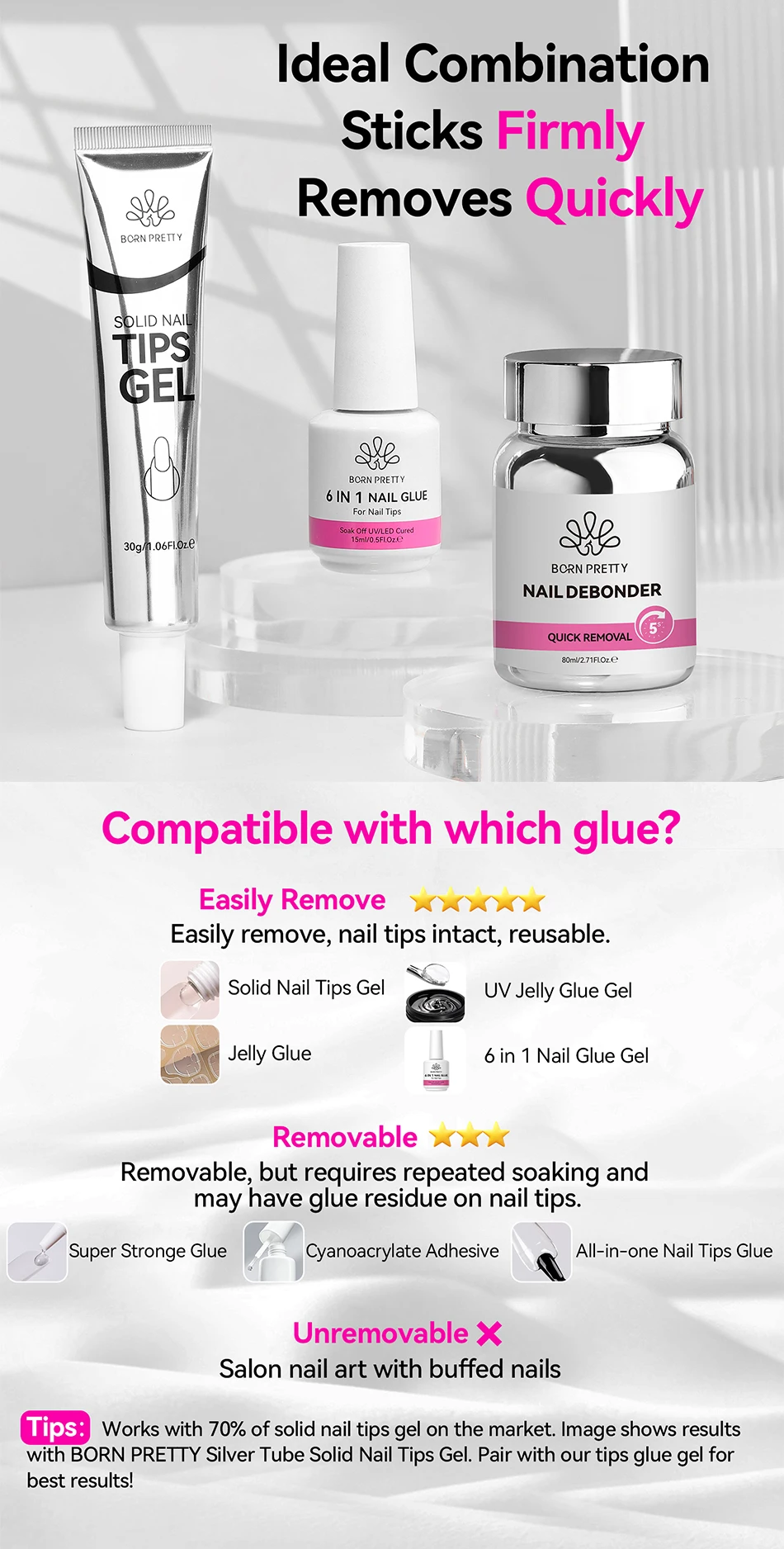 BORN PRETTY 80 ml Press-on Nail Debonder Glue Remover für gefälschte Nagelspitzen 5S Schnelle Entfernung Kein Schaden an Nägeln und Spitzen Kleberwerkzeuge – Detail 3